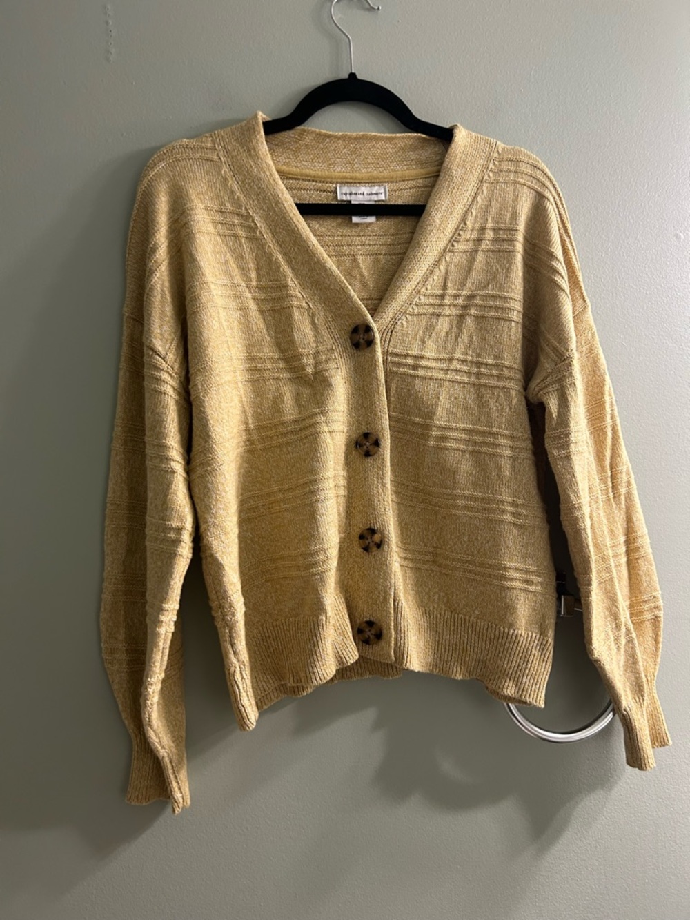Cupcakes and Cashmere women Golden Tan Chunky Cotton Knit Cardigan Sweater
